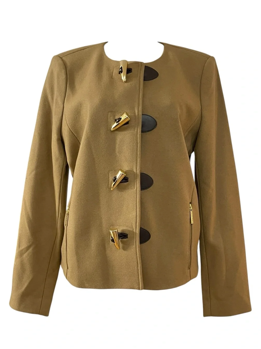 Michael Kors Brown Collarless Jacket Wool Blend Blazer with Zip‎ Pockets 12